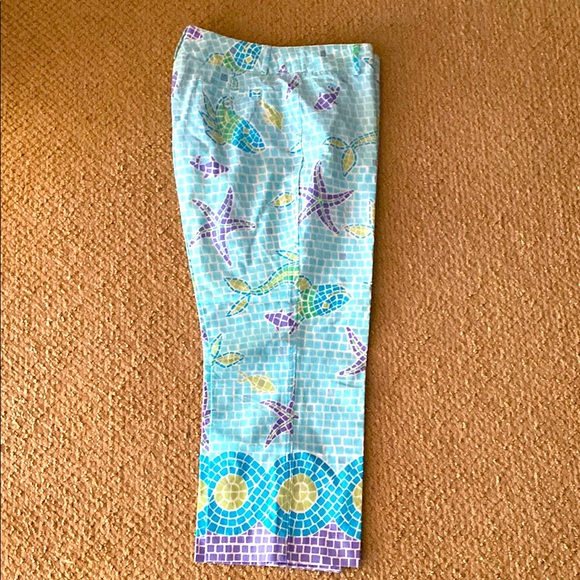 Lilly Pulitzer Pants - Lilly Pulitzer Ocean Tile Print Cropped Pants - Light Blue & Purple